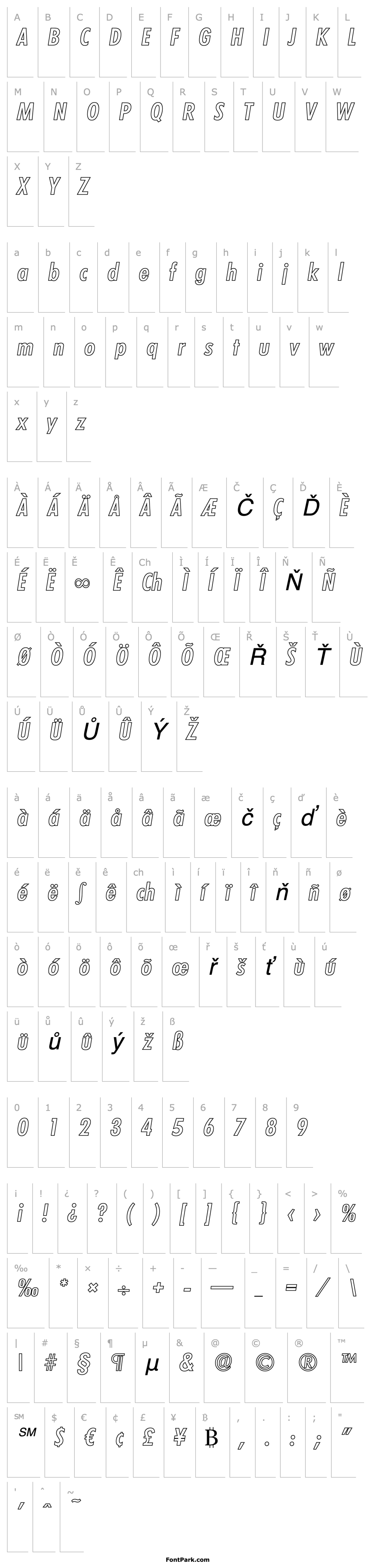 Přehled PeterBeckerCondOutline-Medium-Italic