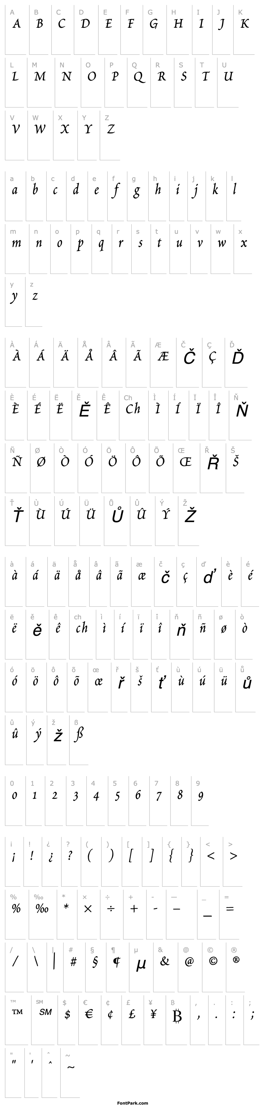 Přehled Petitscript-Italic