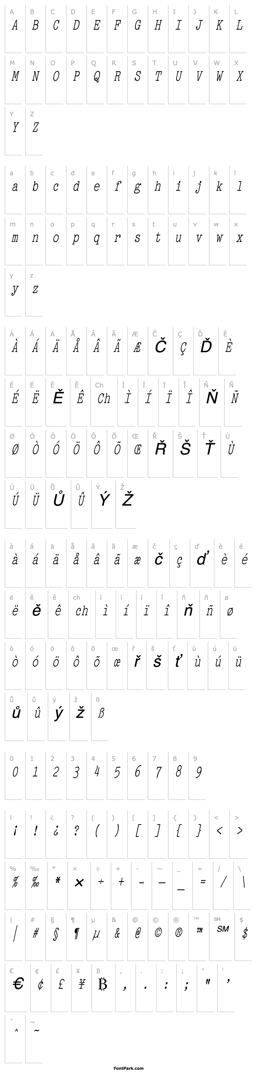 Přehled PicaCondensed Italic