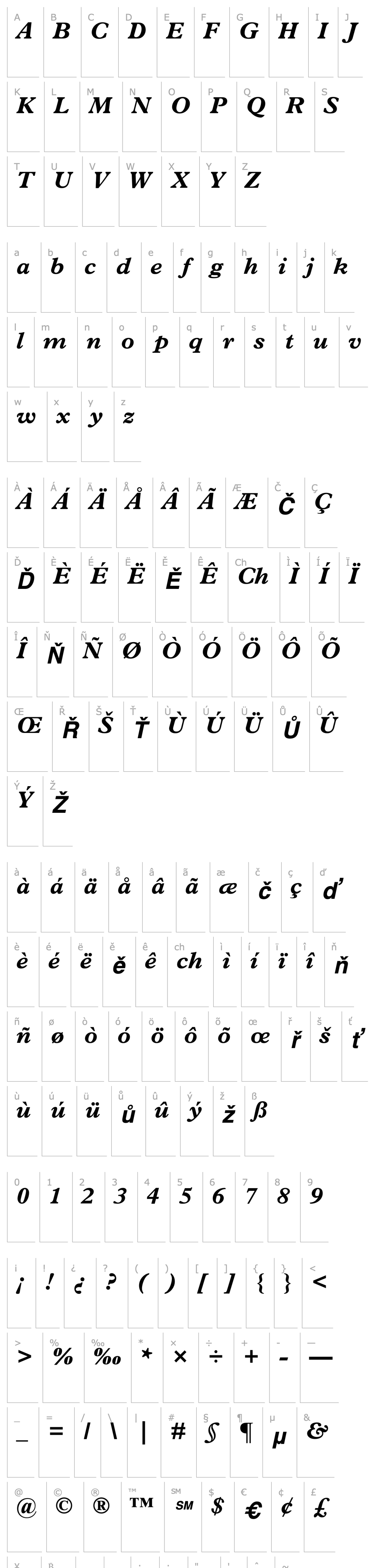 Overview Plantin-Bold Italic