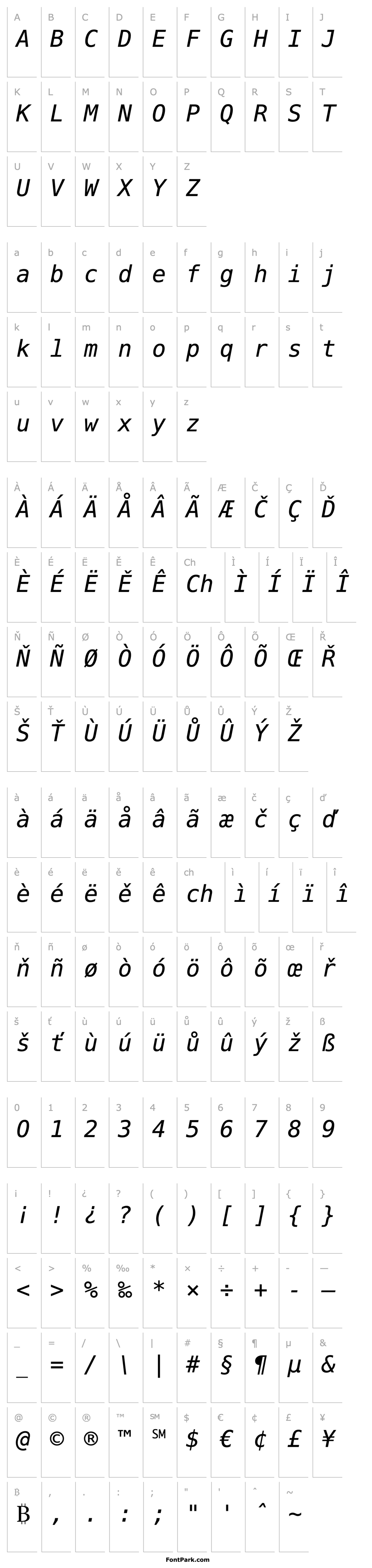 Přehled PrimaSansMonoBT-Oblique