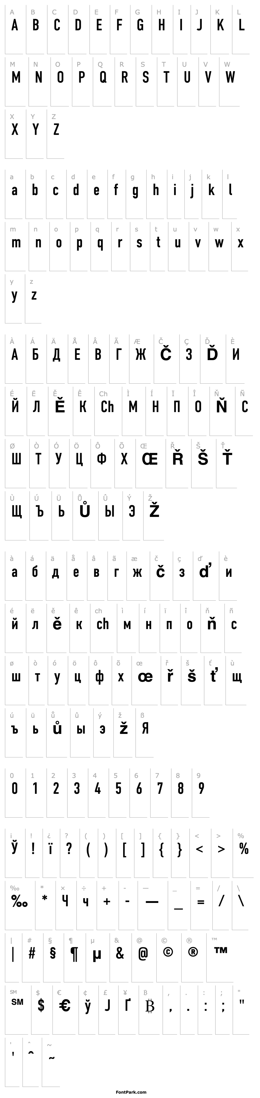 Přehled PT DIN Condensed Cyrillic