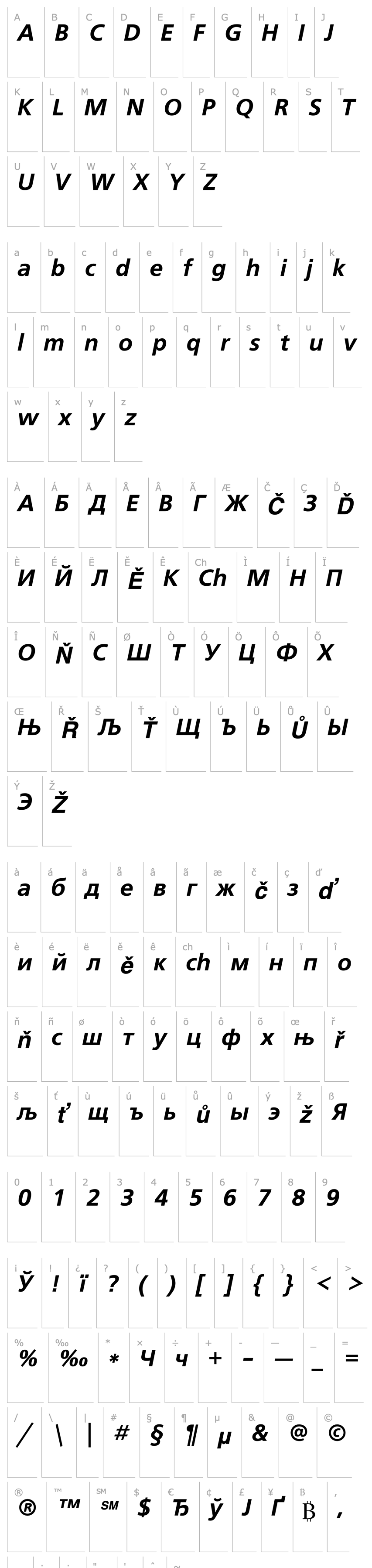 Přehled PT FreeSet Bold Oblique Cyrillic