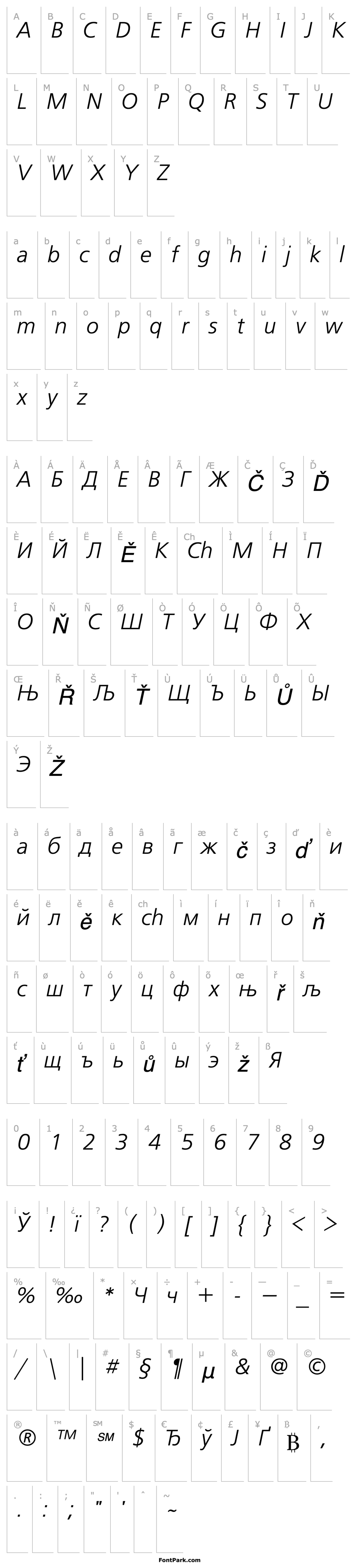 Overview PT FreeSet Oblique Cyrillic