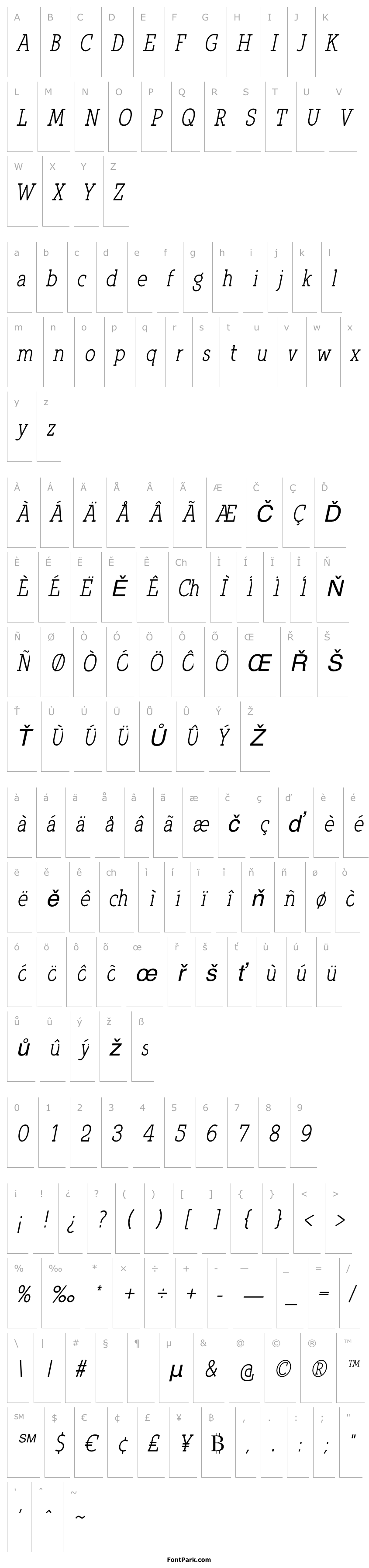Overview Qlarendon Condensed Italic