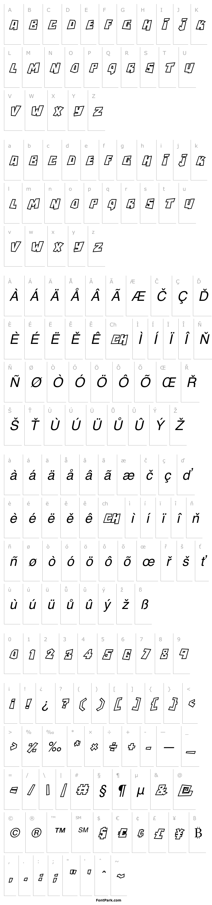 Přehled RockBiterOutlines Italic