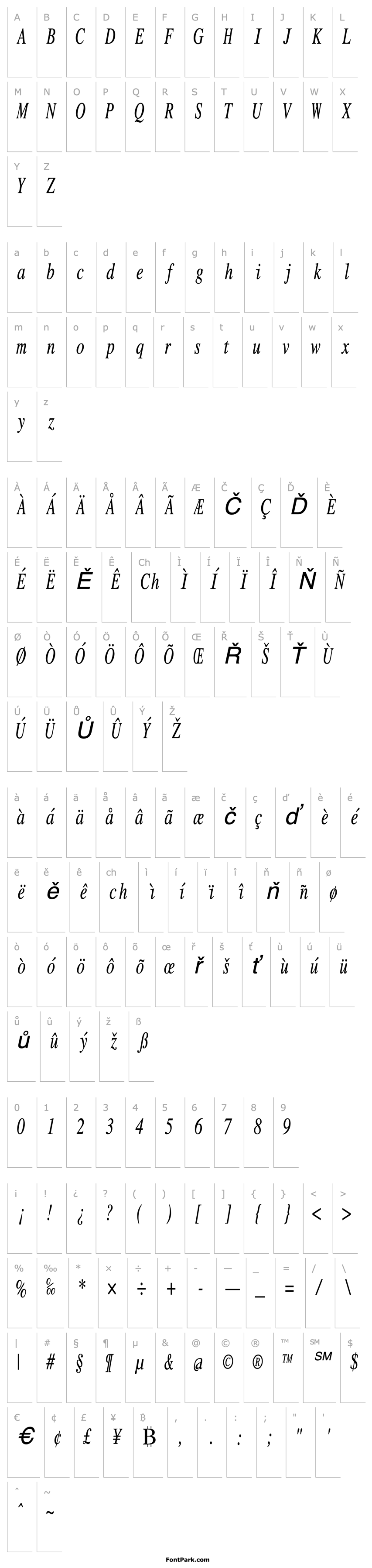 Overview RomanMonoCondensed Italic