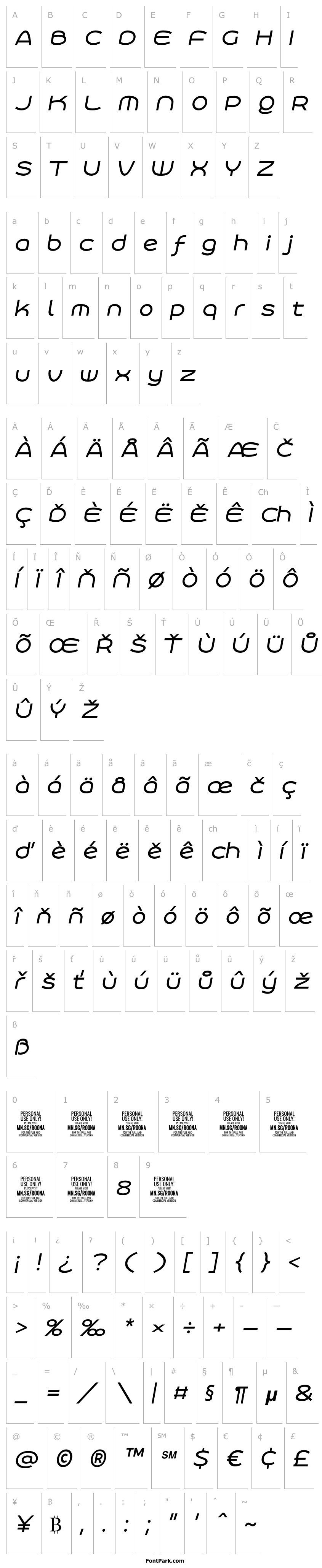 Přehled Roona Sans Medium PERSONAL Italic