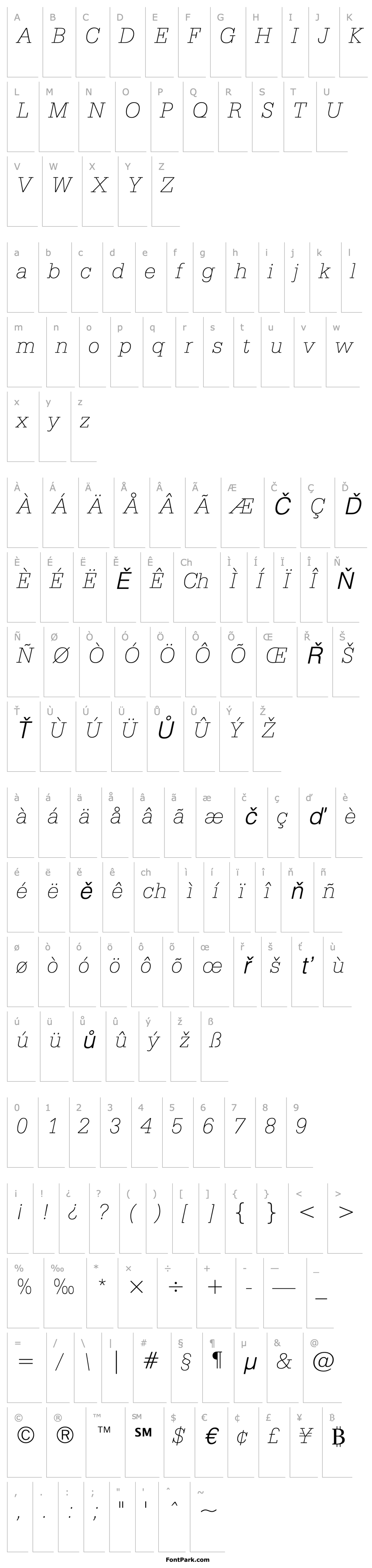 Overview SerifaBT-ThinItalic