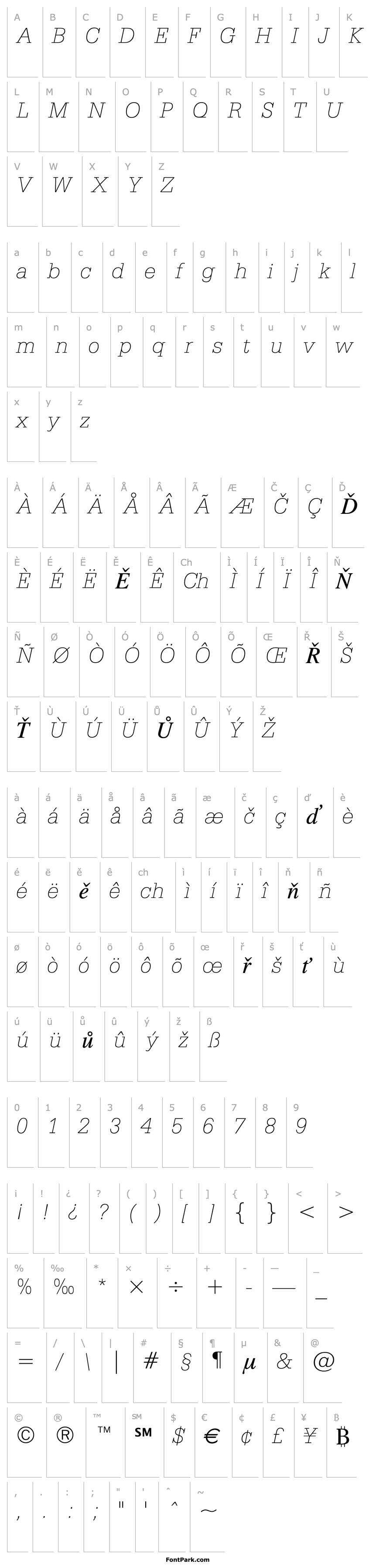 Overview Serifa Thin Italic BT