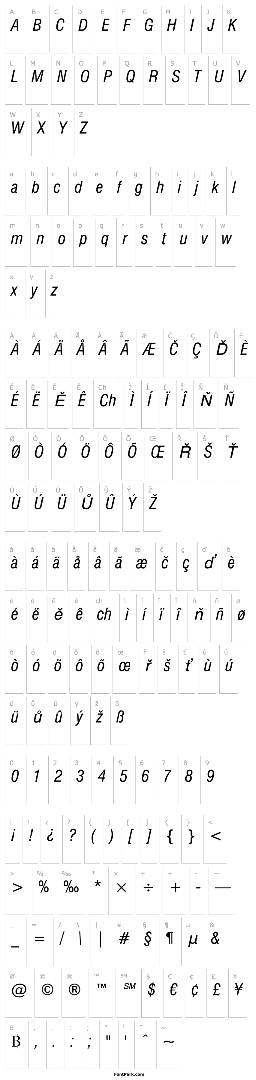 Overview Swiss 721 Condensed Italic BT