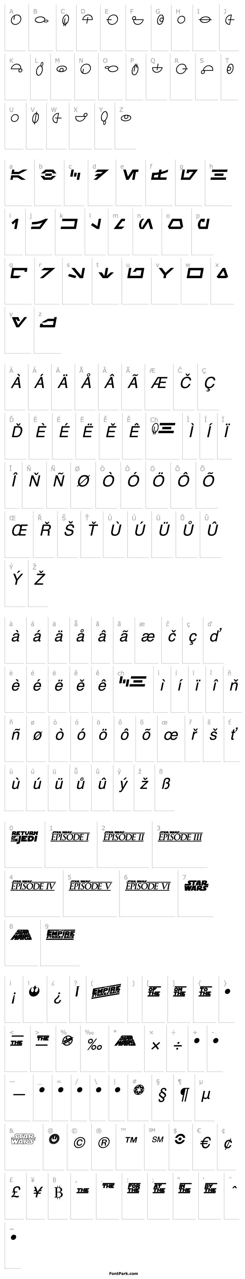 Přehled SF Distant Galaxy Symbols Italic