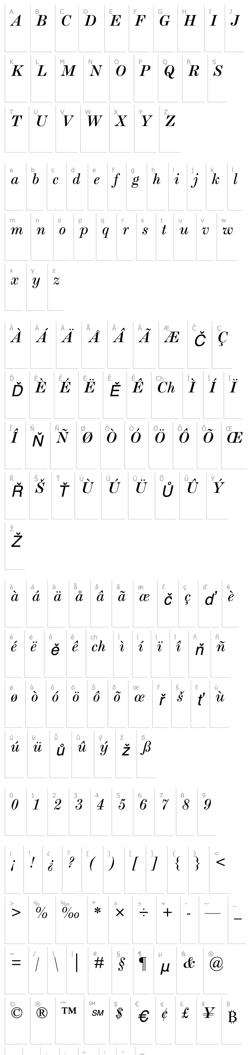 Přehled ScotchRomanMT-Italic