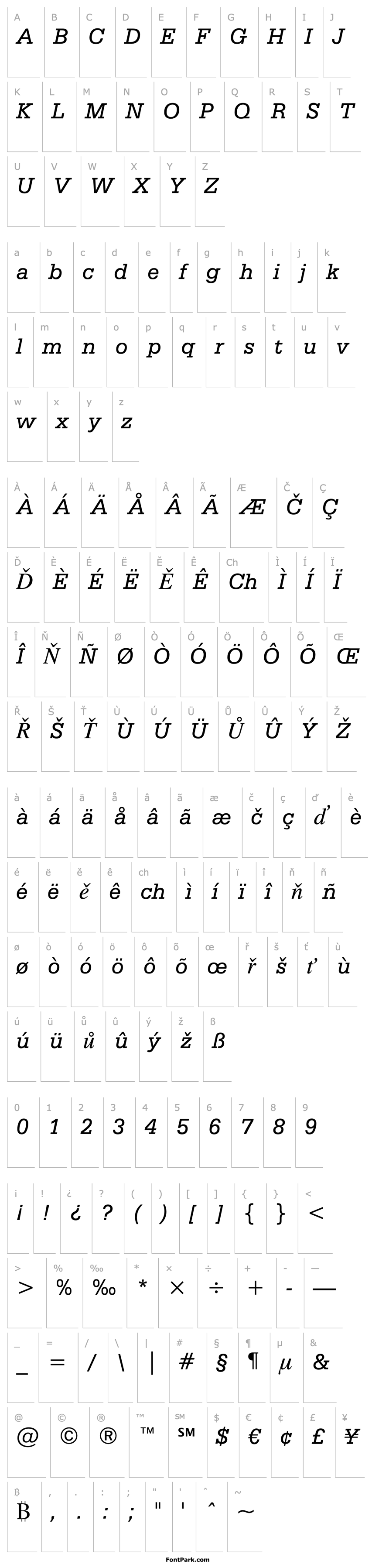 Přehled Serifa BT Italic