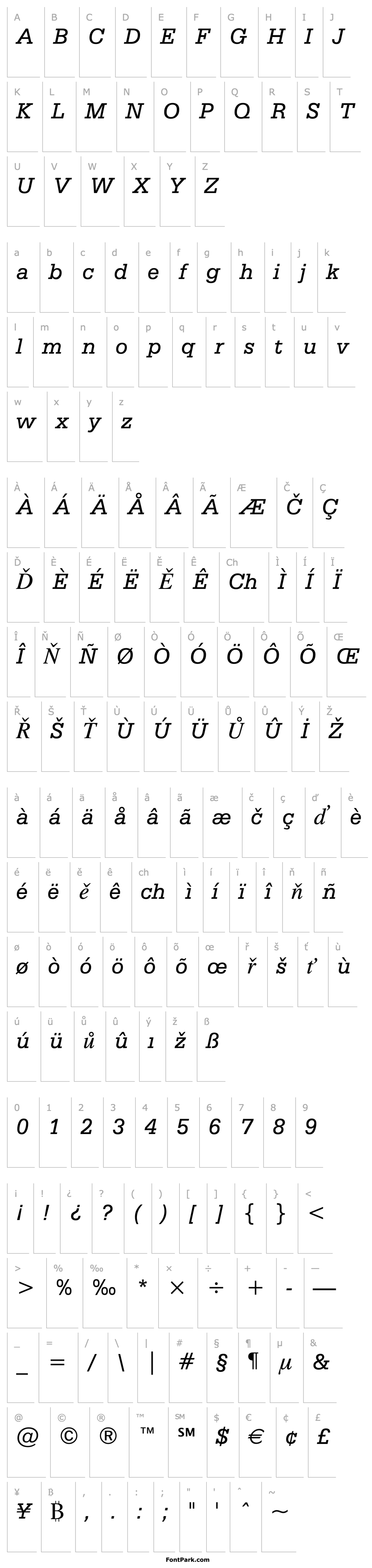 Přehled Serifa Italic BT