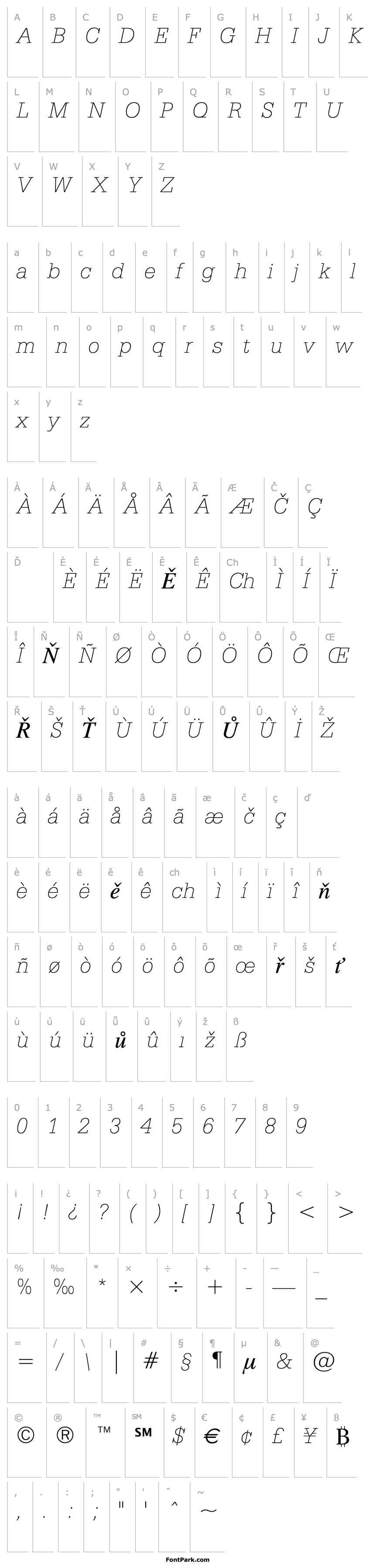 Overview Serifa Thin Italic BT