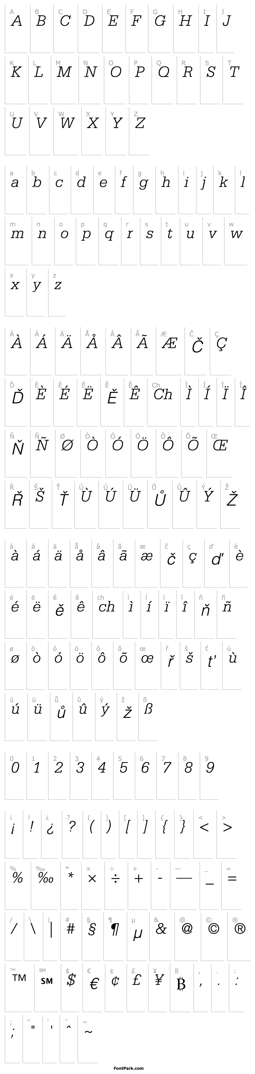 Přehled Serifa46-Light Italic