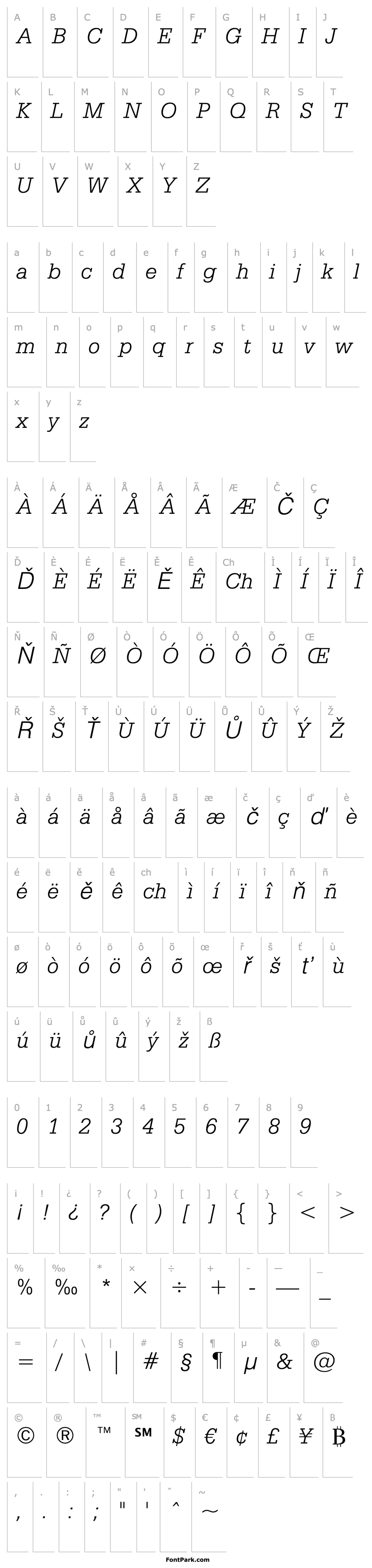 Overview SerifaBT-LightItalic