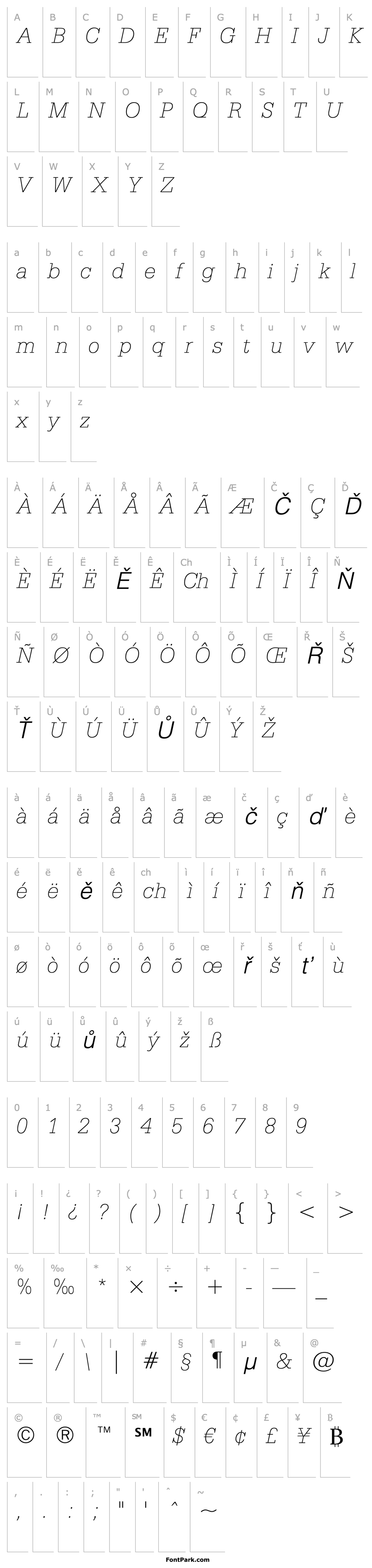 Overview SerifaBT-ThinItalic