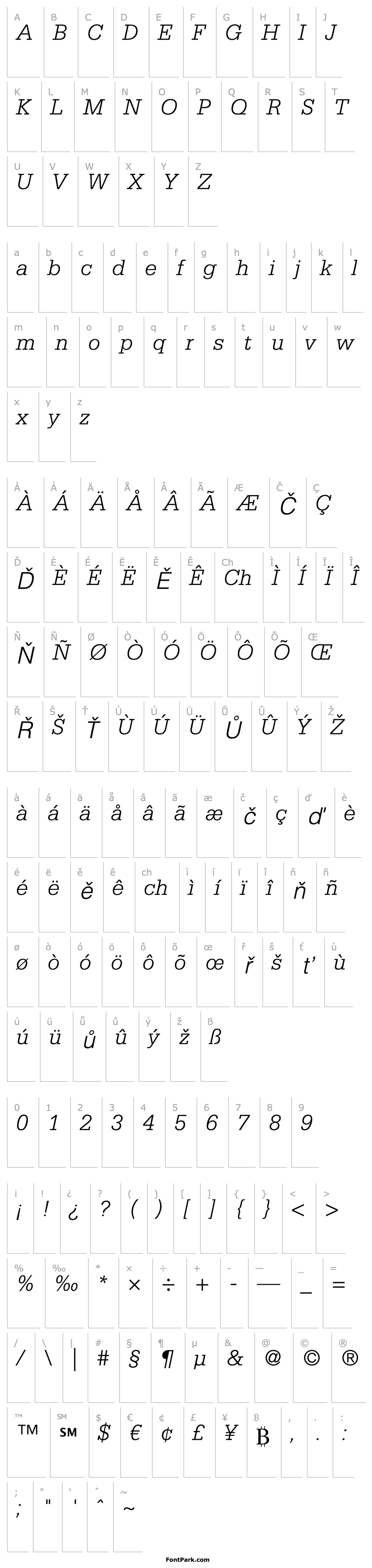 Přehled SerifaStd-LightItalic