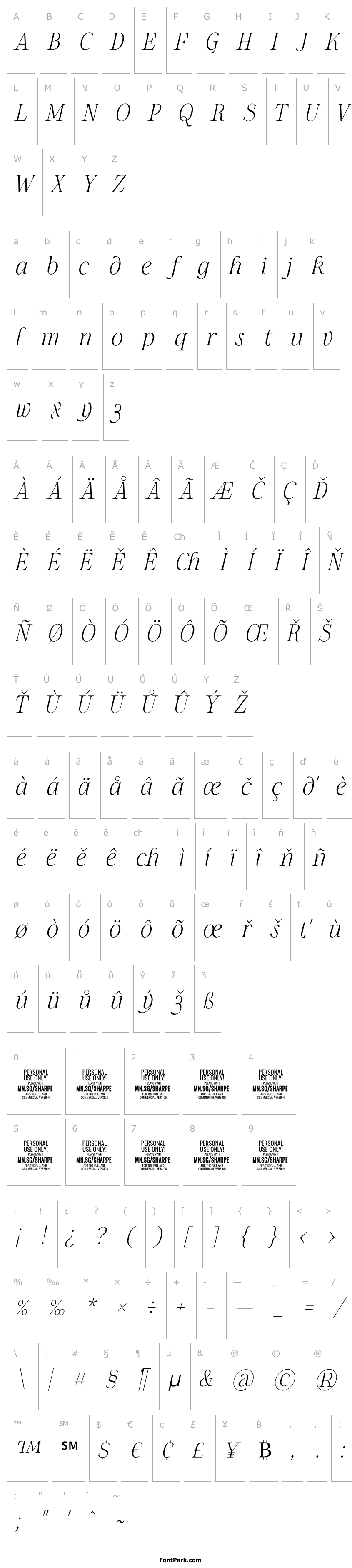 Přehled Sharpe PERSONAL Thin Italic