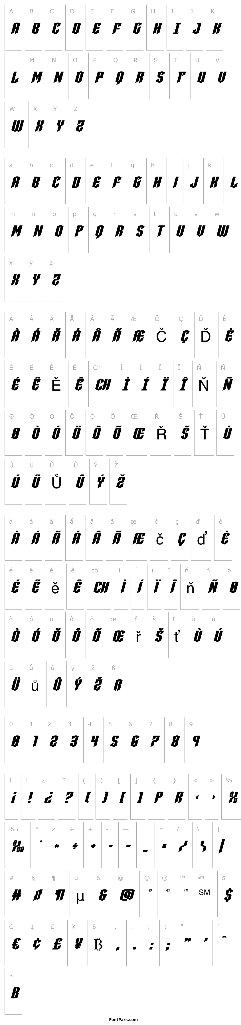 Přehled Sleigher Expanded Italic