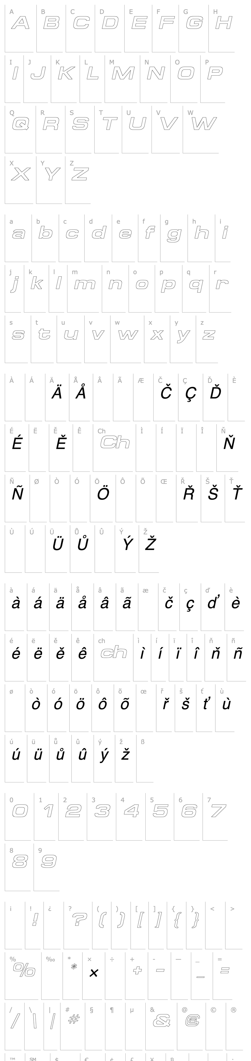 Přehled SpaceOutBoldOutline Italic