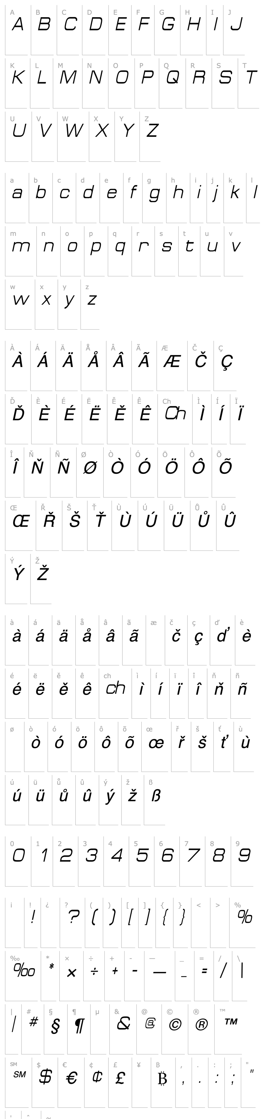 Přehled SpaceOutCondensed Italic