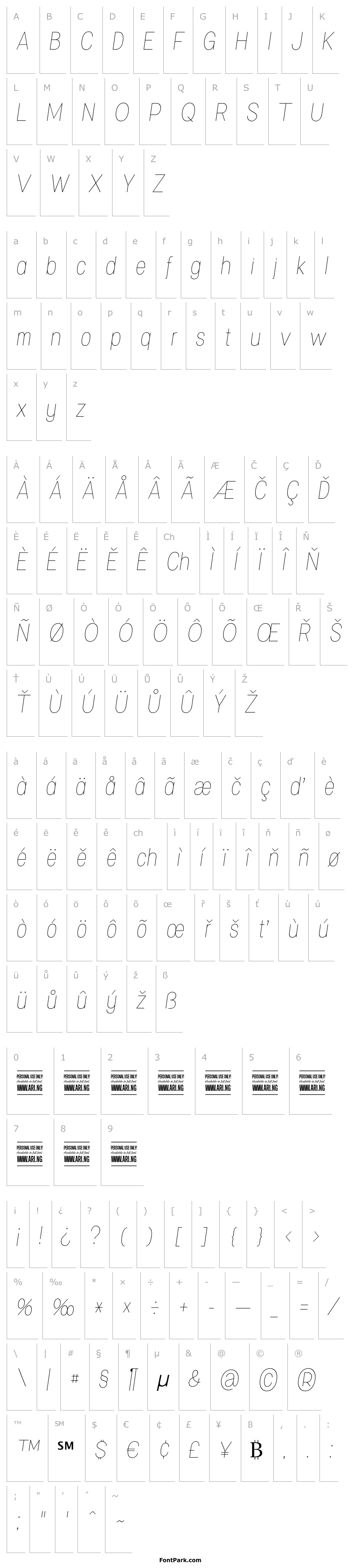 Přehled Specify PERSONAL Condensed Thin Italic