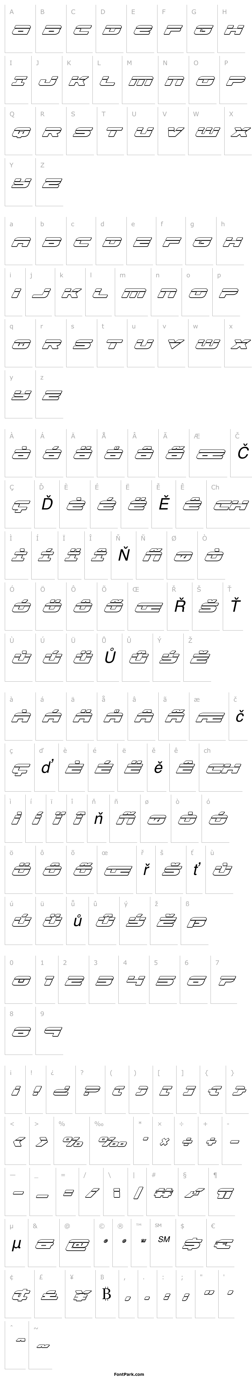 Přehled Speed Phreak Outline Italic