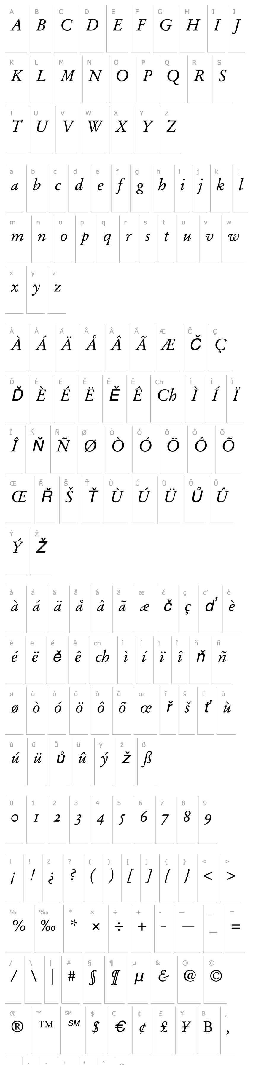 Overview Stempel Garamond Italic Oldstyle Figures