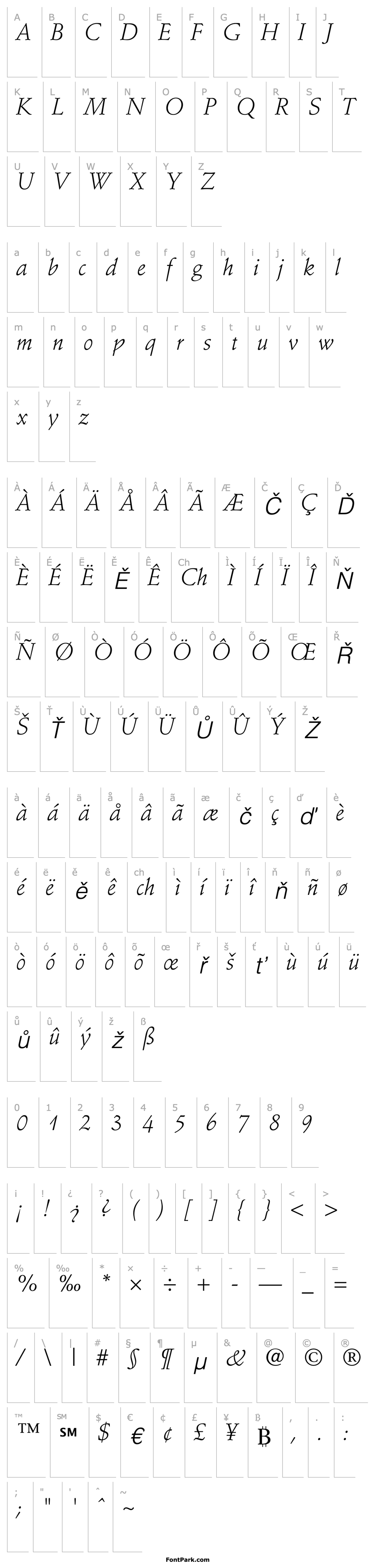 Overview StempelSchneidler-Light Italic