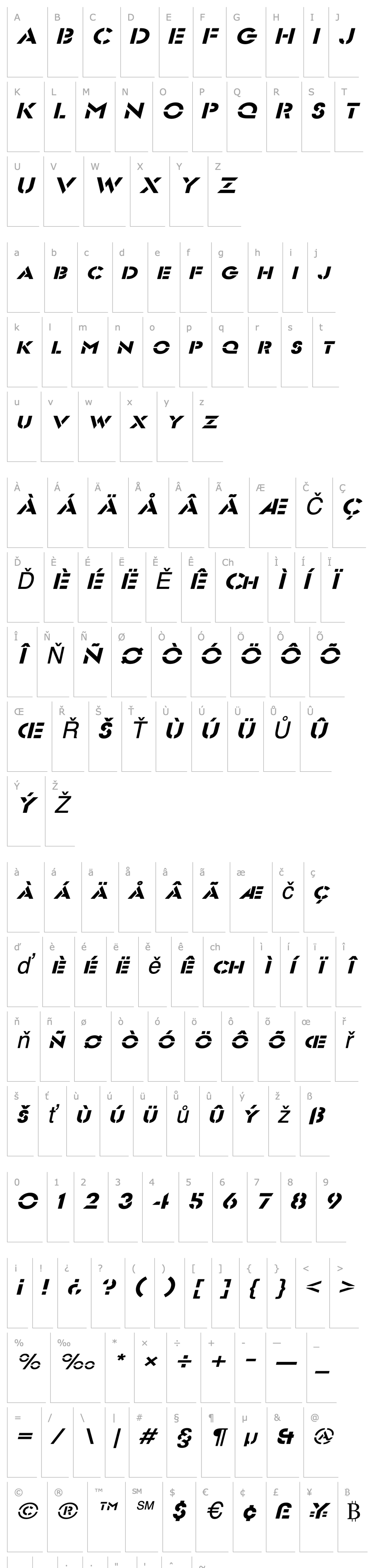 Přehled Stencil Sans-Extended Italic