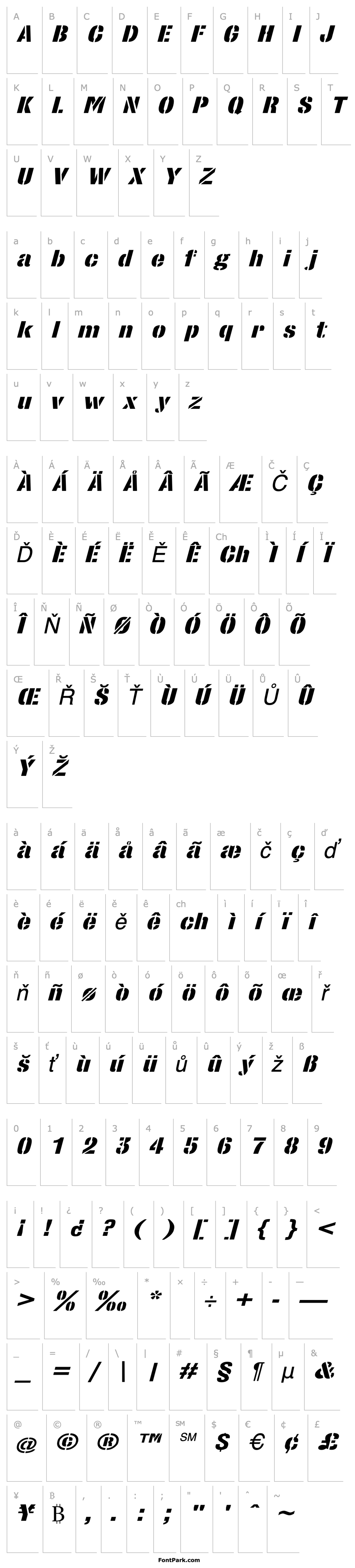 Přehled StencilSans Extrabold Italic