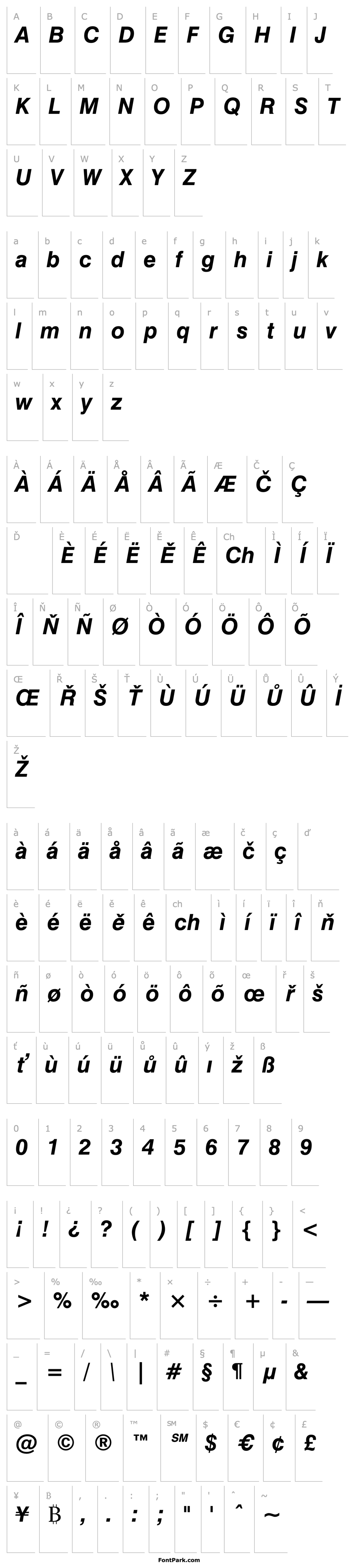 Přehled Swiss 721 Bold Italic BT