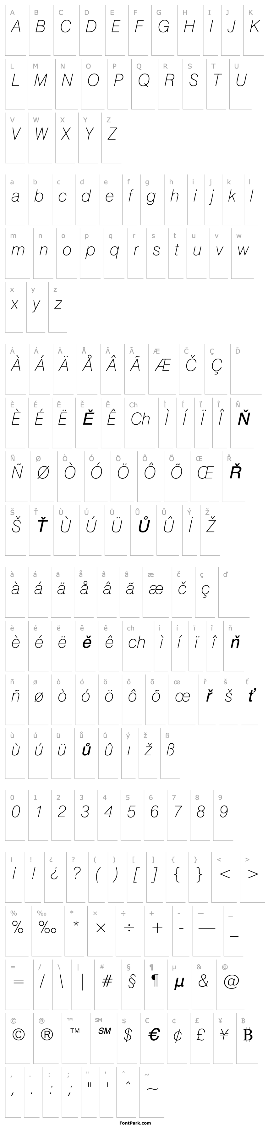 Overview Swiss 721 Thin Italic BT