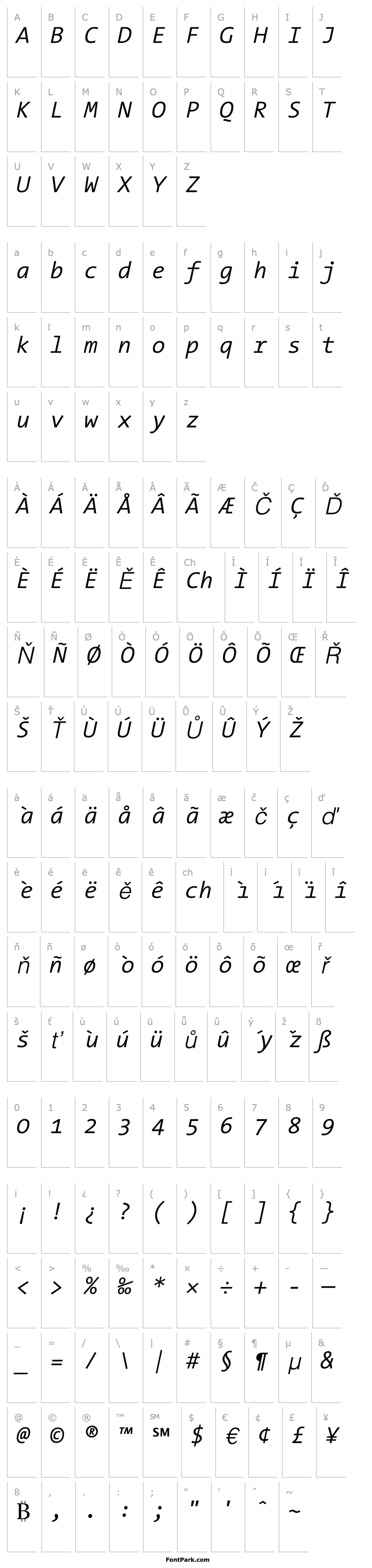 Přehled TheSansMono-SemiLightItalic