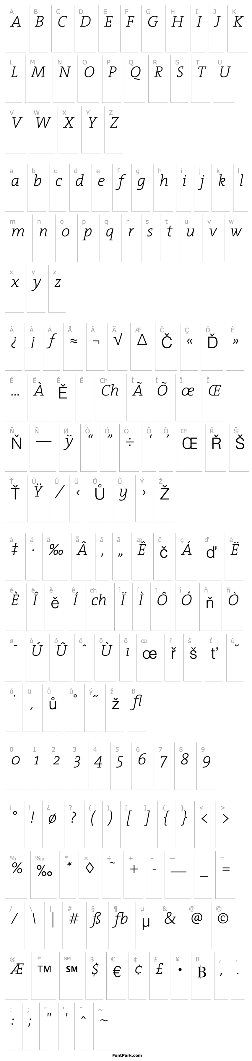 Přehled TheSerif-ExtraLight Italic