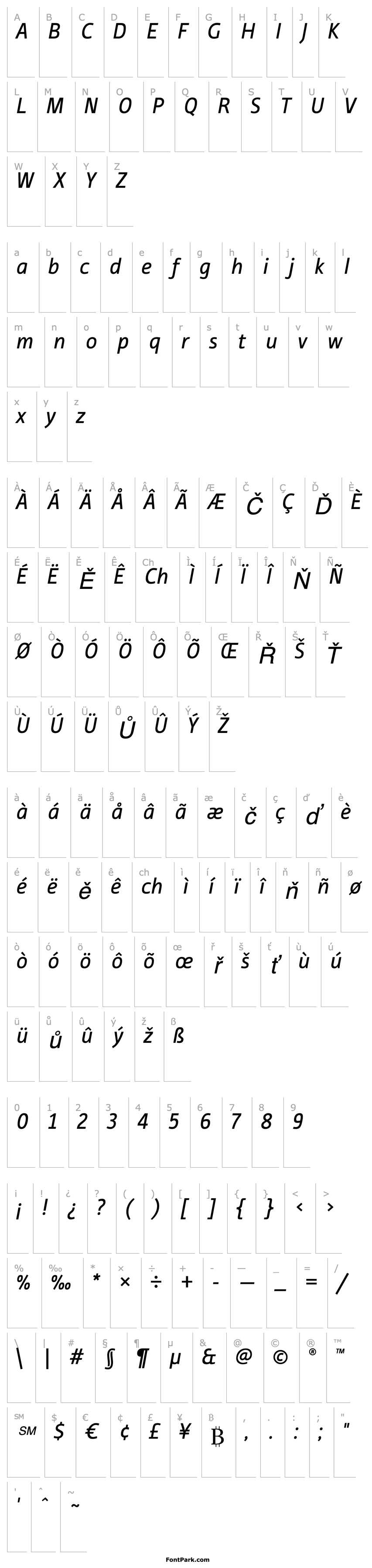 Přehled TabulaITCStd-BookItalic