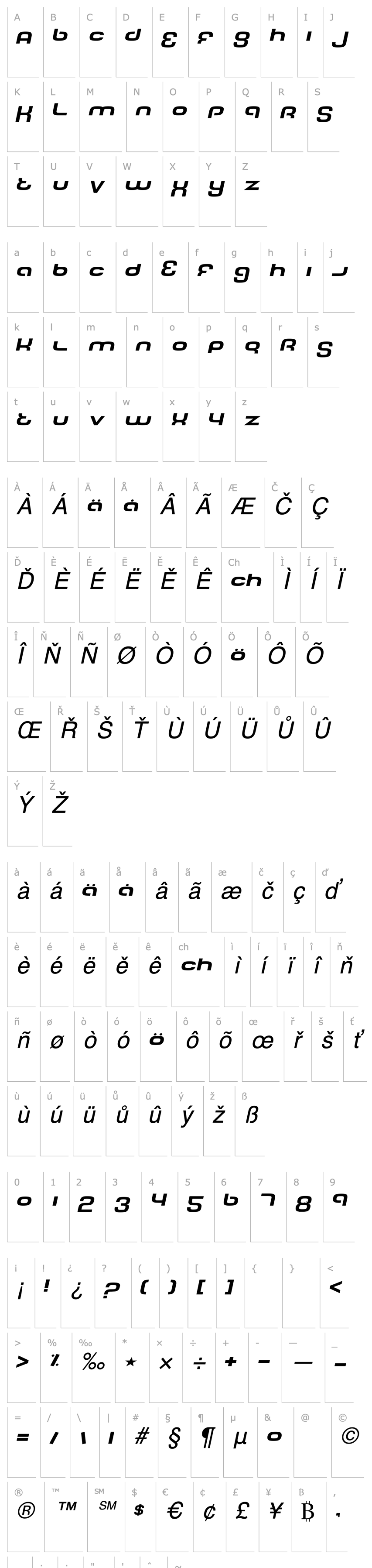 Přehled Tech Font Wide Italic