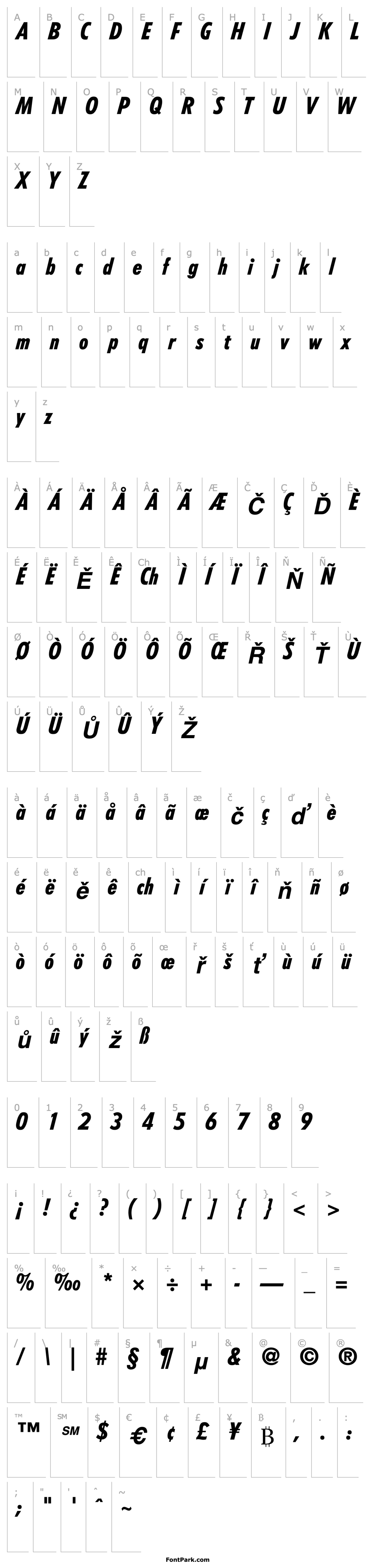 Přehled Tempo-CondensedHeavy Italic