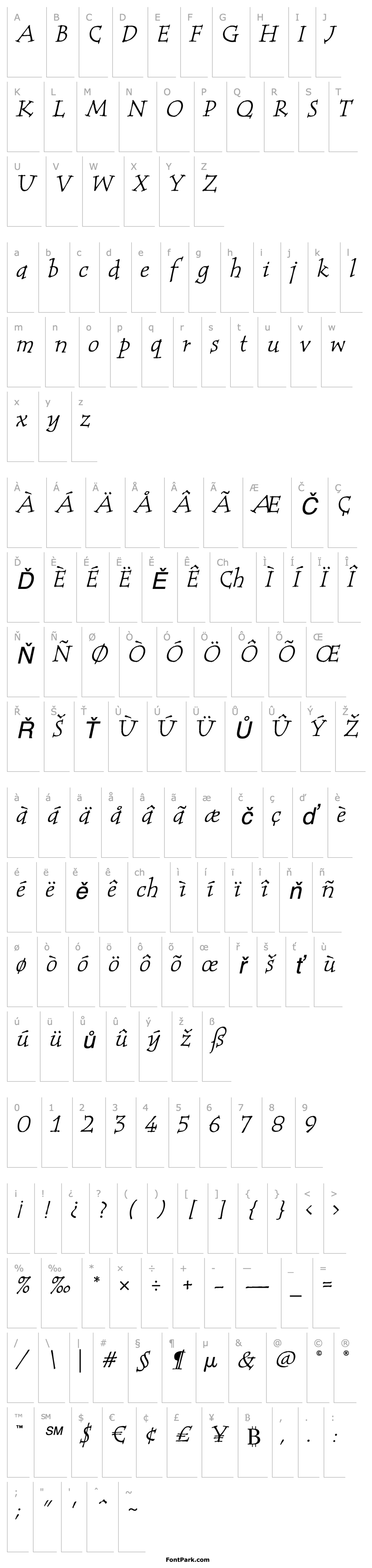 Přehled TempusITCStd-Italic