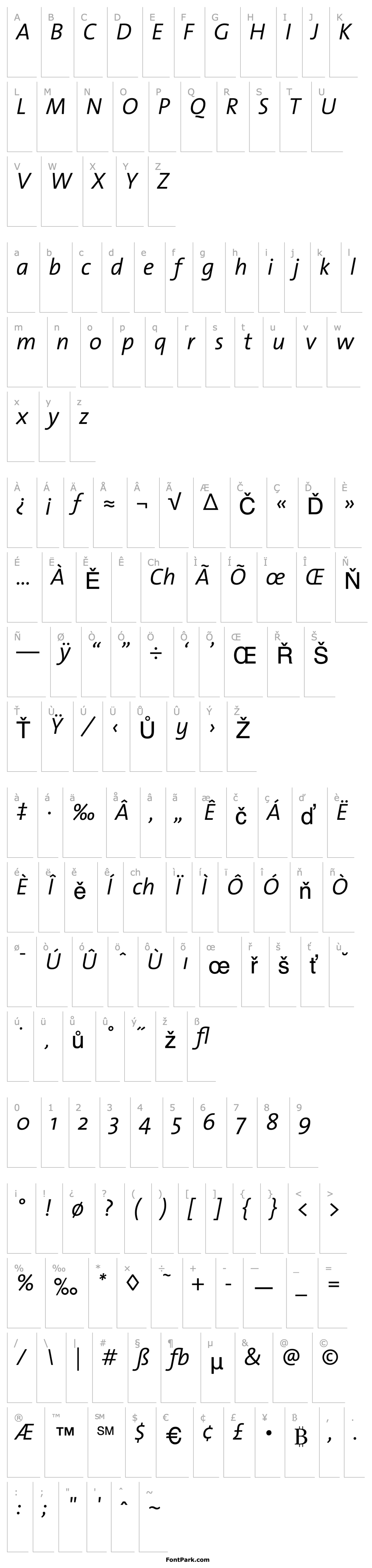 Přehled TheSans-SemiLight Italic