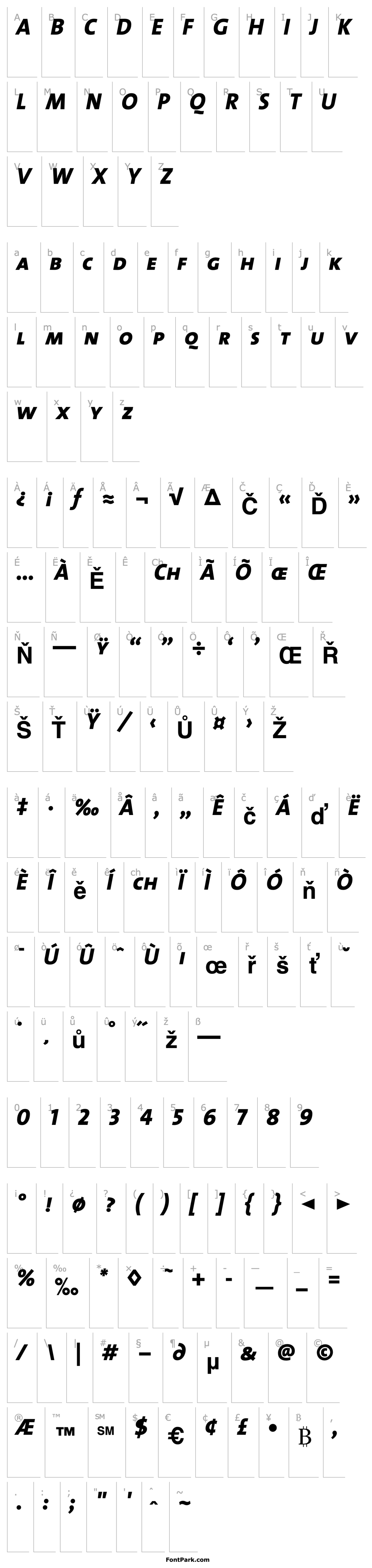 Přehled TheSansCaps-ExtraBold Italic