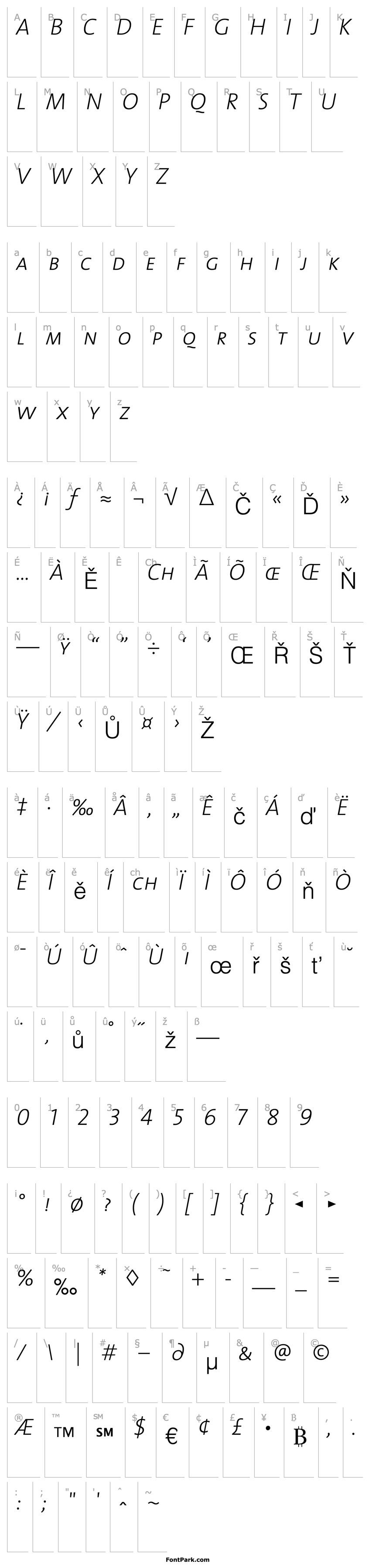 Přehled TheSansCaps-ExtraLight Italic