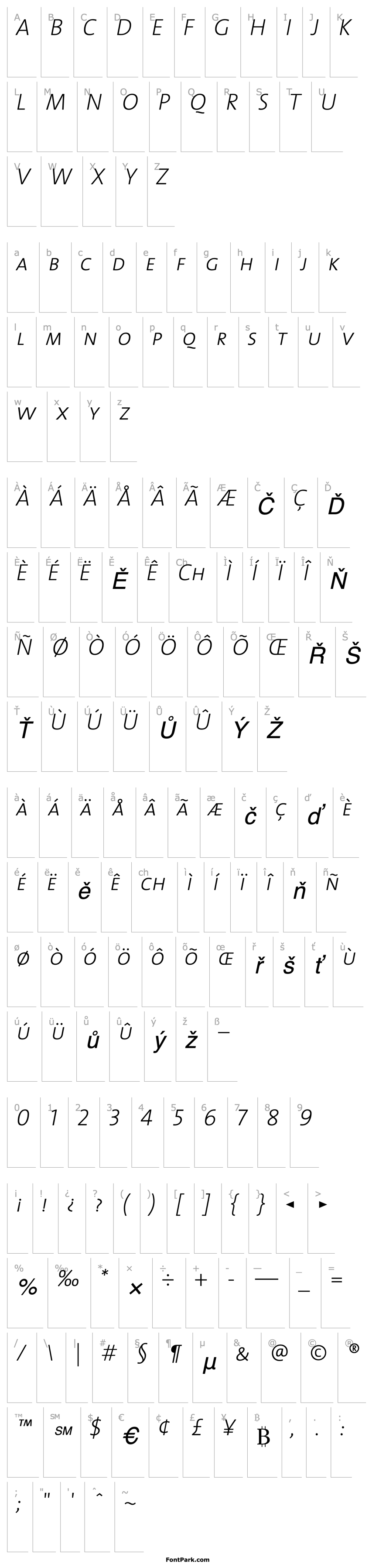 Overview TheSansExtraLight Caps Italic