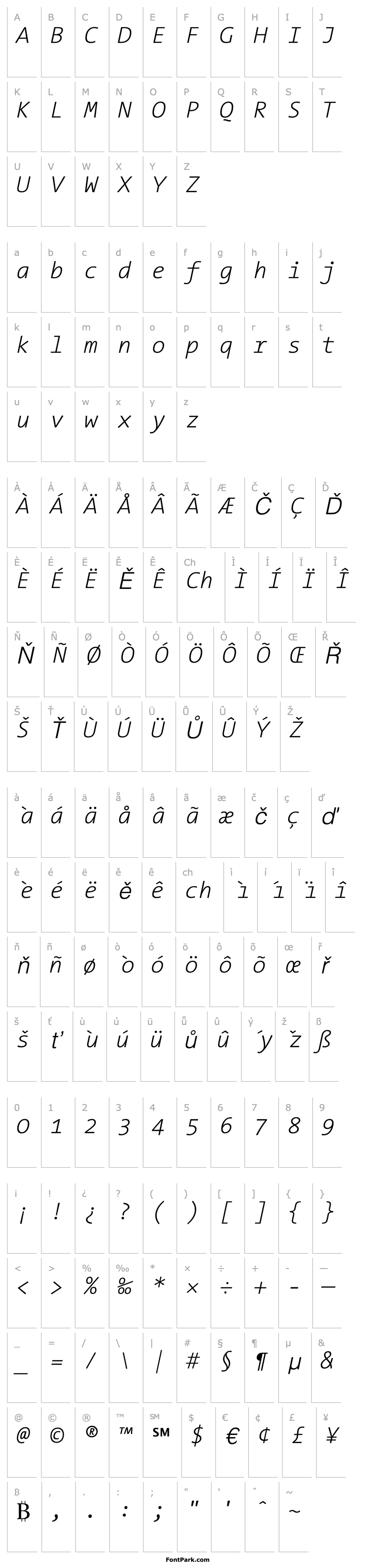 Přehled TheSansMono-ExtraLightItalic