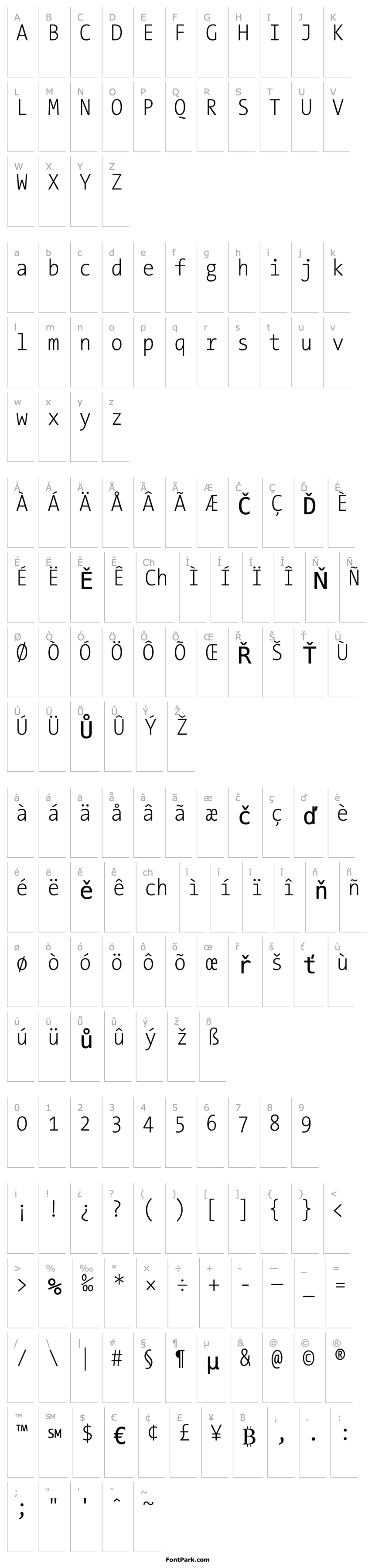 Přehled TheSansMonoCondensed Extra Light