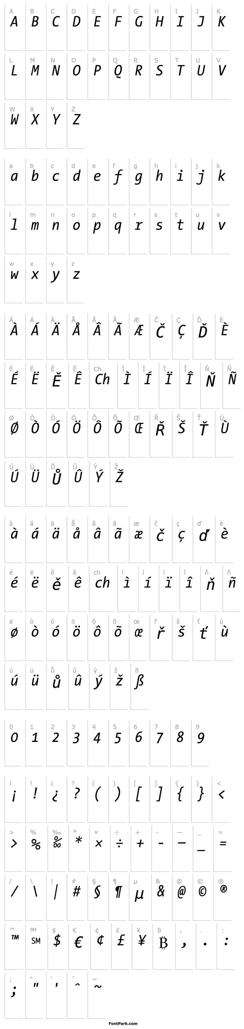 Přehled TheSansMonoCondensed Italic