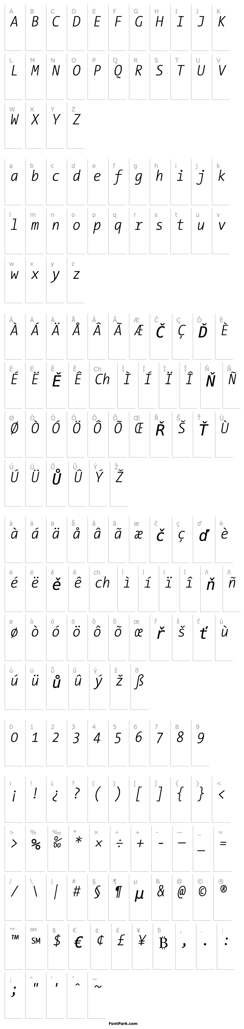 Přehled TheSansMonoCondensed Light Italic